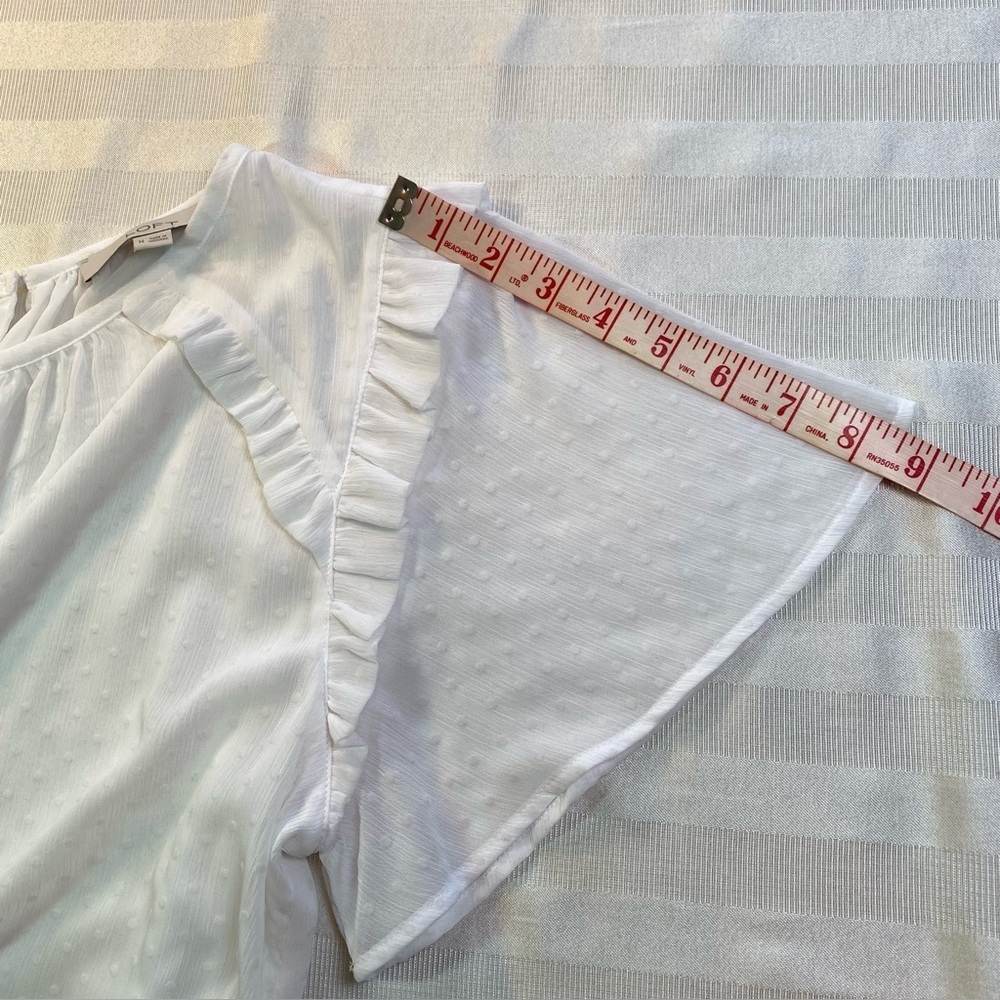 Loft Elegant White Ruffle Sleeve Sheer Dotted Swiss Top w/ Camisole Sz Medium - Picture 6 of 11